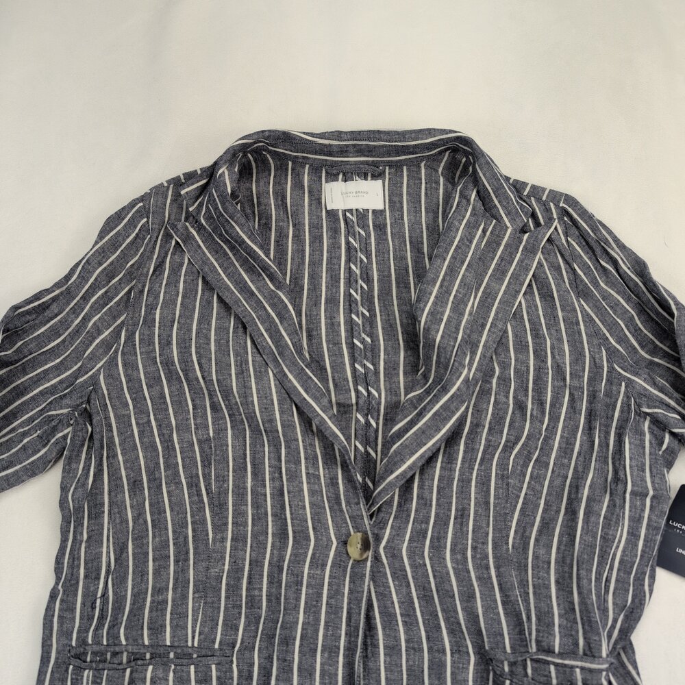 Lucky Brand Linen-Blend Striped Single-Button Blazer L - Picture 6 of 12